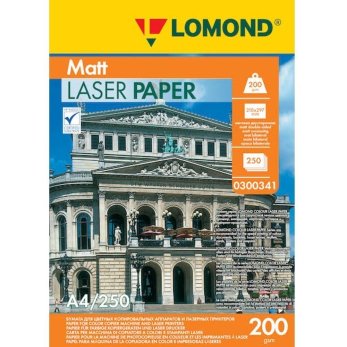 Фотобумага матовая, для лазерной печати "Lomond", А4, 200 г/м, 250 листов, двухсторонняя