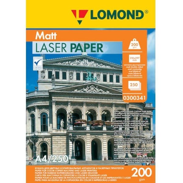 Фотобумага матовая, для лазерной печати "Lomond", А4, 200 г/м, 250 листов, двухсторонняя