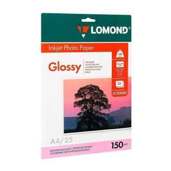 Фотобумага глянцевая для струйной фотопечати "Lomond", А4, 25 листов, 150 г/м2