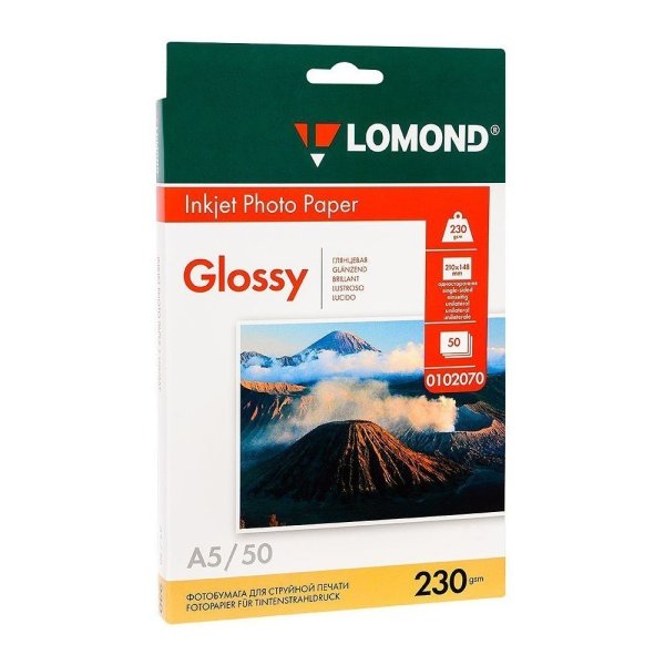 Фотобумага глянцевая для струйной фотопечати "Lomond", А5, 50 листов, 230 г/м2