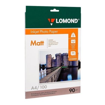 Фотобумага матовая для струйной фотопечати "Lomond", А4, 100 листов, 90 г/м2