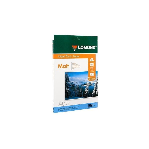 Фотобумага матовая для струйной фотопечати "Lomond", А4, 50 листов, 180 г/м2
