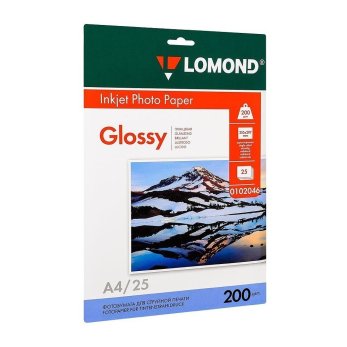 Фотобумага глянцевая для струйной фотопечати "Lomond", А4, 25 листов, 200 г/м2