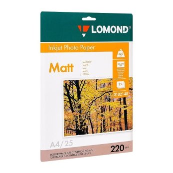 Фотобумага матовая для струйной фотопечати "Lomond", А4, 25 листов, 220 г/м2