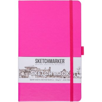 Скетчбук "Sketchmarker", 13x21 см, 140 г/м2, 80 листов, фуксия