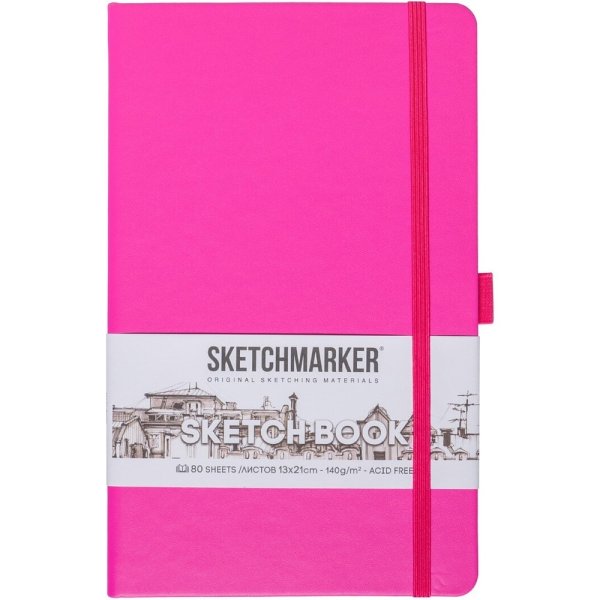 Скетчбук "Sketchmarker", 13x21 см, 140 г/м2, 80 листов, фуксия