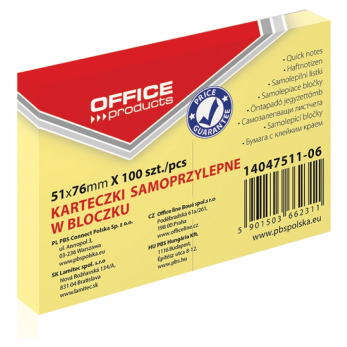 Бумага для заметок "Office Products", 51x76 мм, 100 листов, светло-желтая пастель