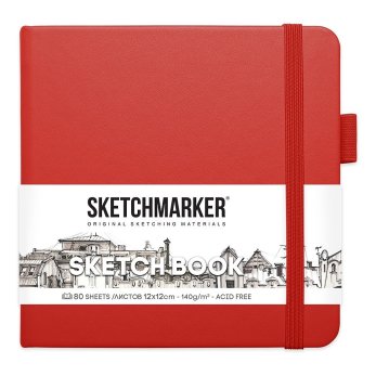 Скетчбук "Sketchmarker", 12x12 см, 140 г/м2, 80 листов, красный