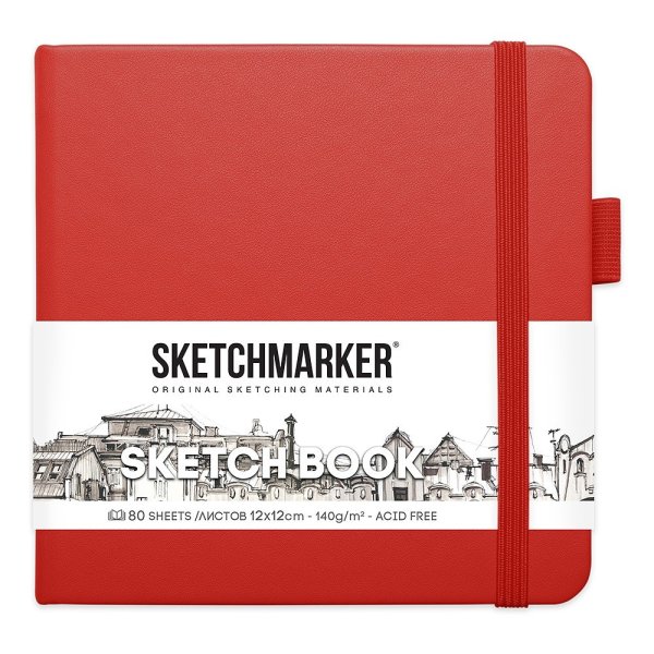 Скетчбук "Sketchmarker", 12x12 см, 140 г/м2, 80 листов, красный