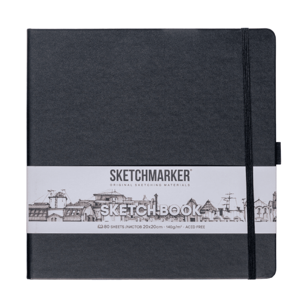 Скетчбук "Sketchmarker", 80 листов, 20x20 см, 140 г/м2, черный