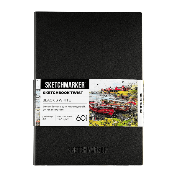 Скетчбук "Sketchmarker Black&White", А5, 120 листов, черный, белый