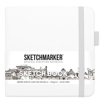 Скетчбук "Sketchmarker", 12x12 см, 140 г/м2, 80 листов, белый