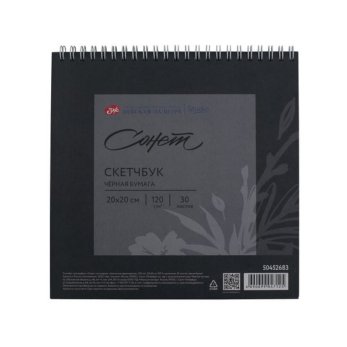 Скетчбук для графики "Сонет", 20х20 см, 30 листов, черный