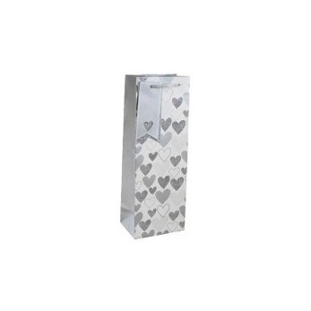 Пакет бумажный подарочный для бутылки "Silver heart", 12.7x9x35.5 см, разноцветный
