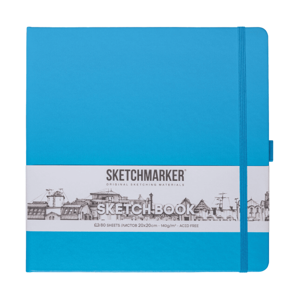Скетчбук "Sketchmarker", 80 листов, 20x20 см, 140 г/м2, синий неон