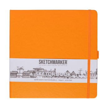 Скетчбук "Sketchmarker", 80 листов, 20x20 см, 140 г/м2, оранжевый неон