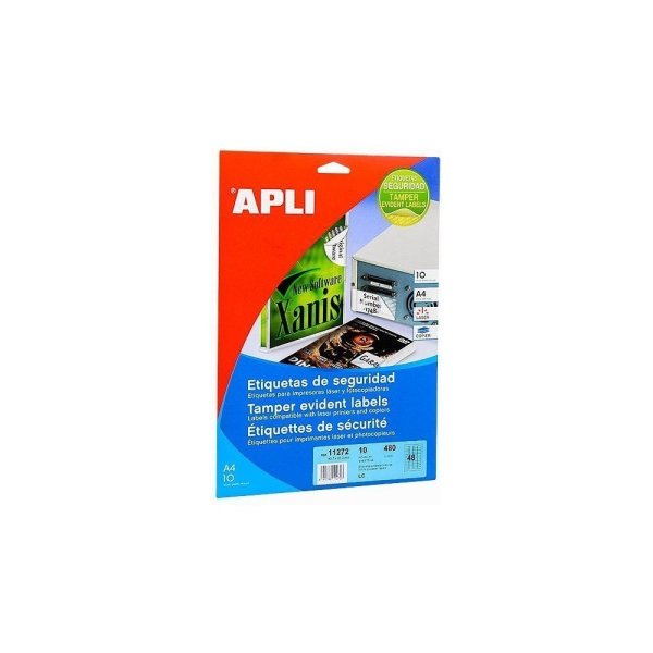 Гарантийные белые этикетки из полиэстера "Apli Security", 45.7x21.2 мм, 10 листов, 48 шт, белый